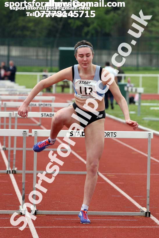 Womens under-20s 100 metres hurdles, 2019 North Eastern Track and Field Champs., Middlesbrough. Photo:  David T. Hewitson/Sports for All Pics